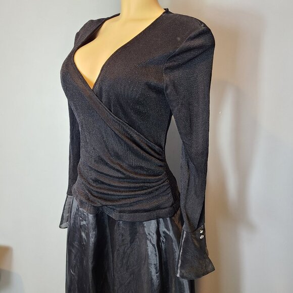 Vtg JS Collections Full Length Black Shimmer Evening Dress Sz 10 1920s New Year - Picture 2 of 11